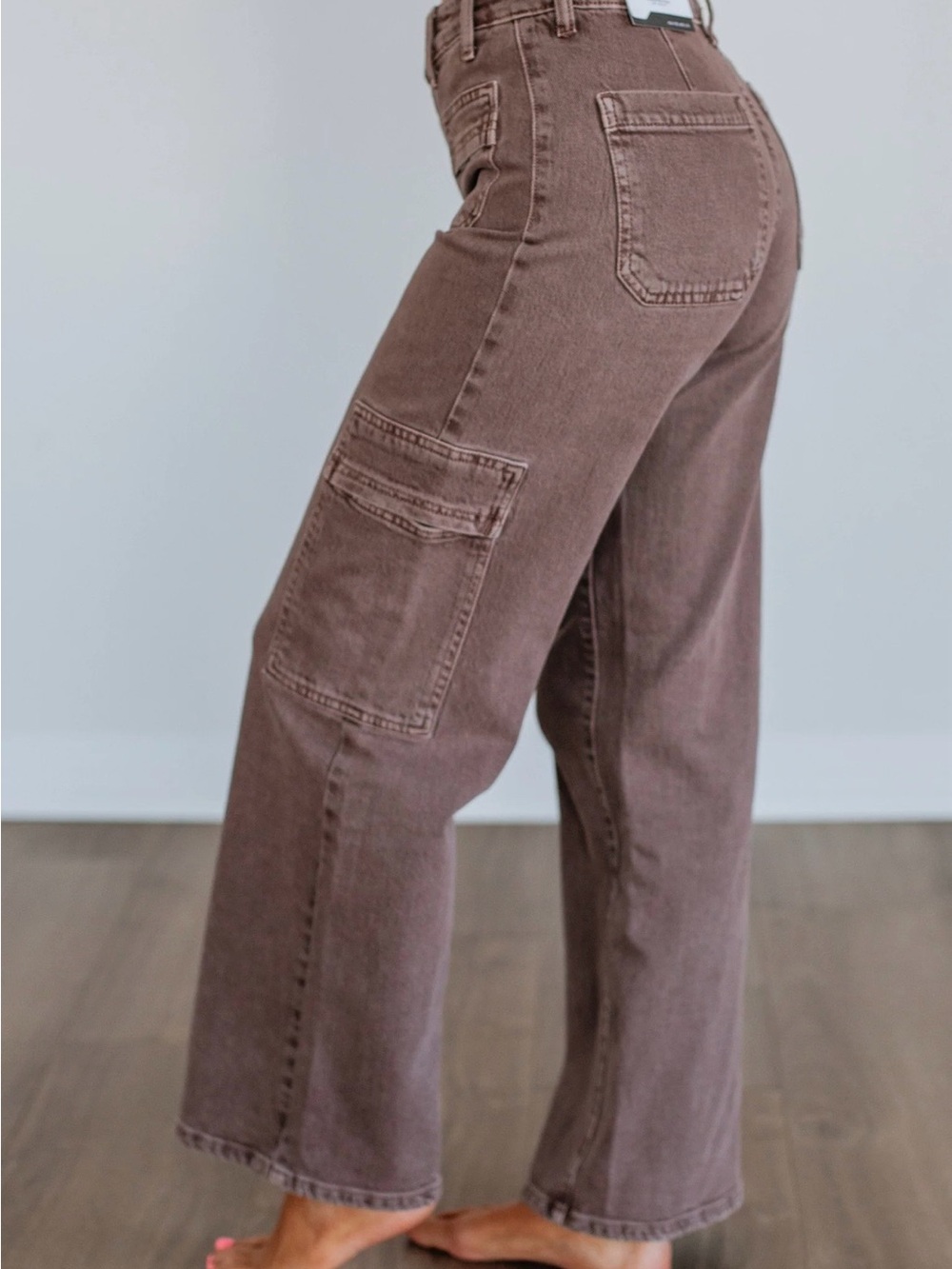 High-Rise KanCan Wide-Leg Cargo Jeans - Brown size 15/31